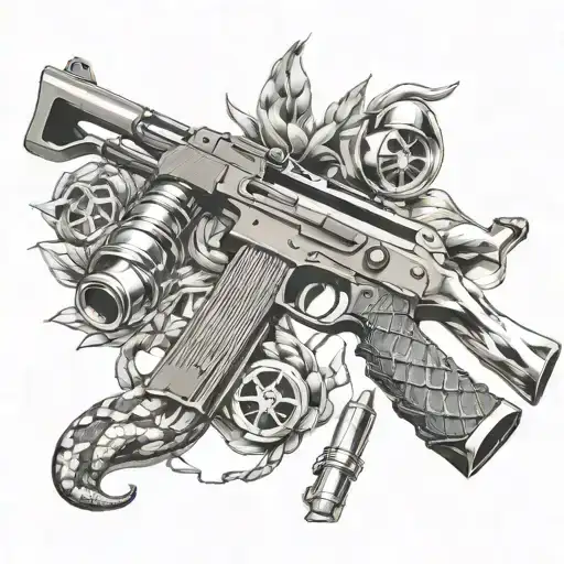 Ak 47 Gun And Bullet With Snake