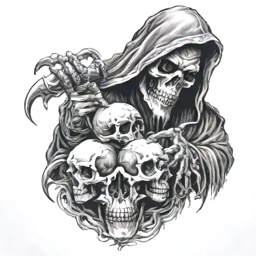 Evil Looking Reaper Holding Skulls