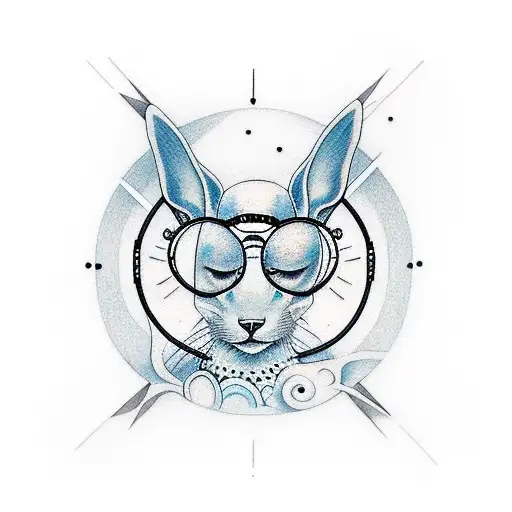 Blue Space Bun Hair And Circle Glasses Woman Neo Traditional