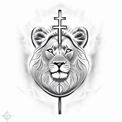 Christian Cross With Lion On Top Clouds On One Side Rain On Other Side