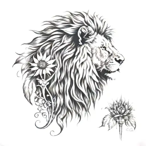 Lion With Sunflower Mane Symbolizing Strength