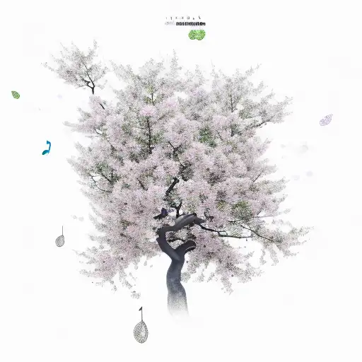 A Realistic Depiction Of A Sakura Tree With Musical Notes Falling From Its Branches