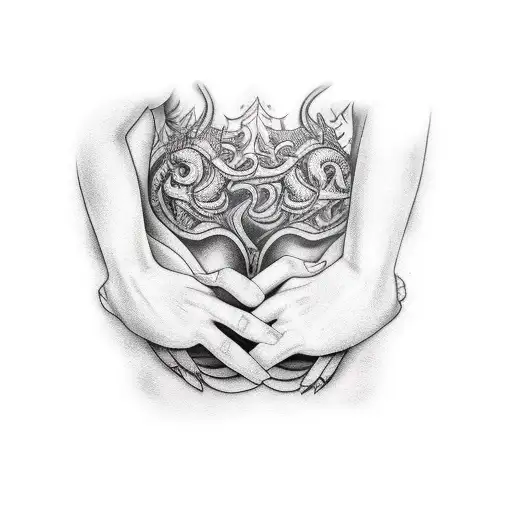 Demon Hands Grabbing A Women From Behind On The Lower Stomach