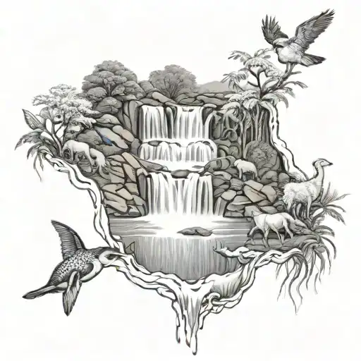 Water Falls And Animals