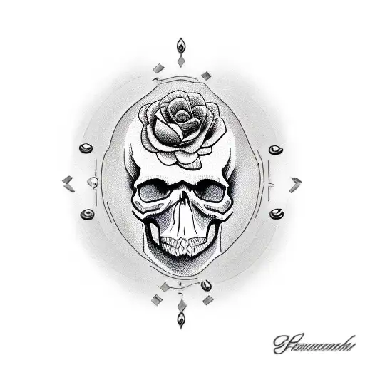 Skull With Hour Glass And Bullet