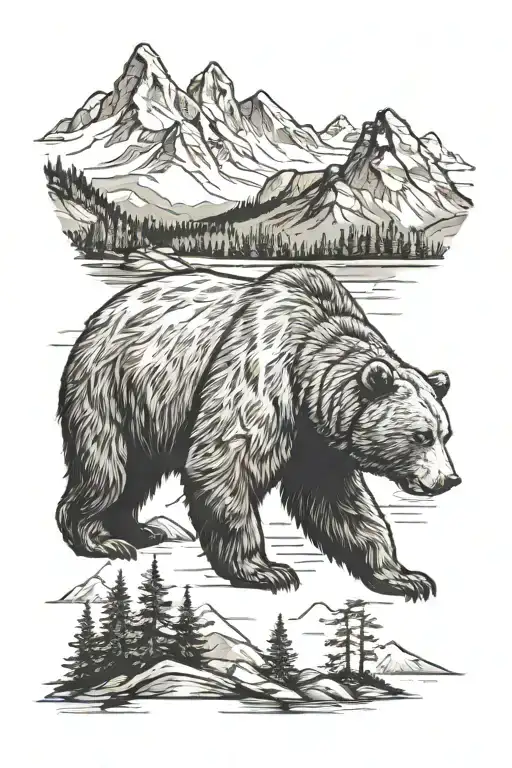 Bear And Mountains Across