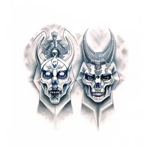 Hades And Anubis In A Half And Half Design Incorporated With Skulls And Dark Mythology Look