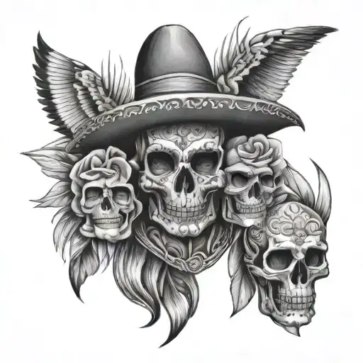 Mexican Traditional Chest Tattoos From Shoulder To Shoulder In Black And White Chicano Style