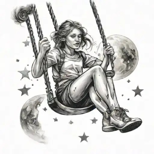 Girl On A Swing Looking At Star