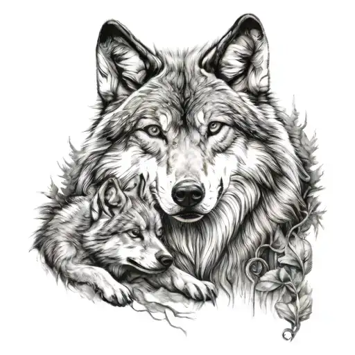 Wolf And His Cub Playing