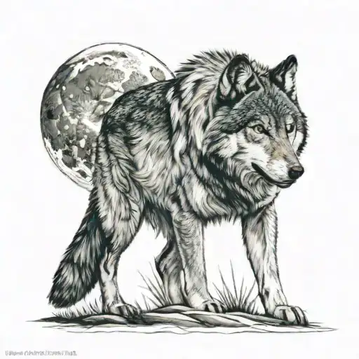 Gray Wolf And Moon Star