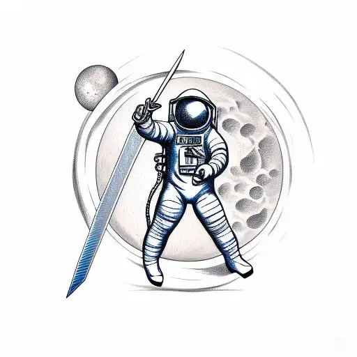 Astronaut With Sword Stabbing In Back