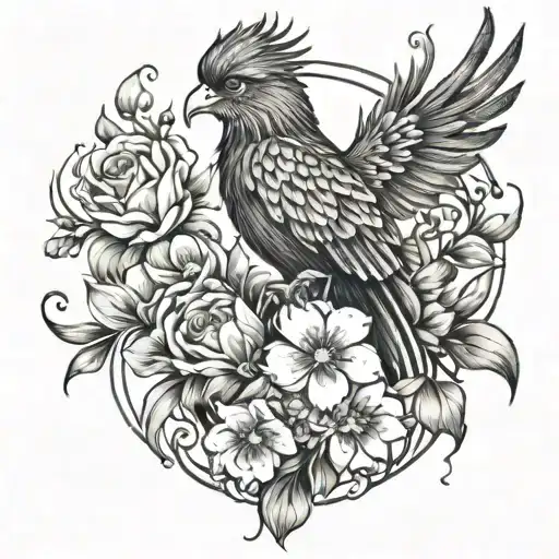 Phoenix Bird With Flowers Wrapped