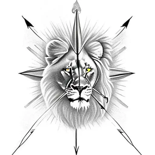 Arrow Tattoo With Lion Head And Compass On It