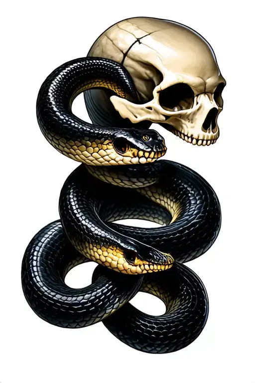 Realism Black Snake With Skull