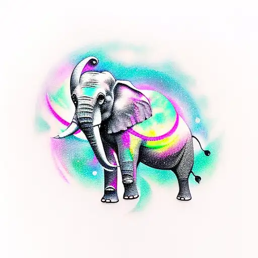 Elephant Walking With The Northern Lights In The Sky And Pine Trees In The Background