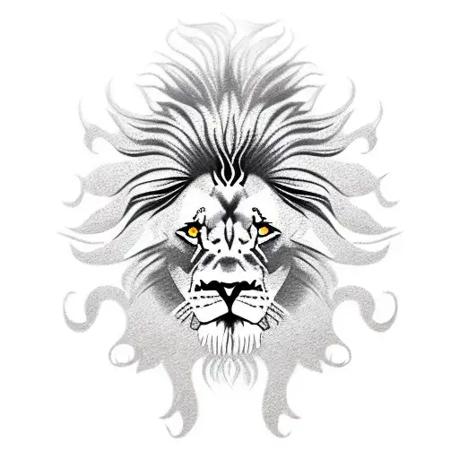 Realistic Lion Head With Black Symbol Wrapping Aroung It