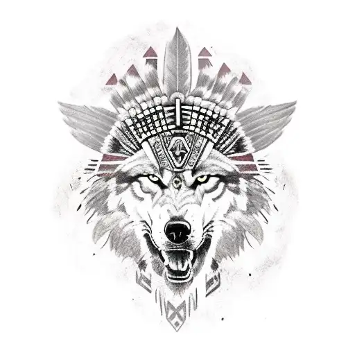 Stone Sleeve With Aztec Warrior And Wolf Headdress