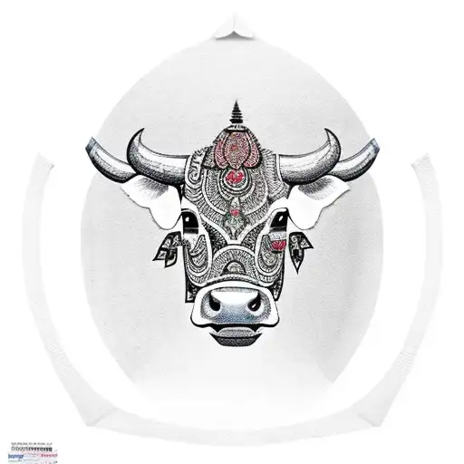 Cow Wearing Nepaleese Dhaka Topi Looking At Center