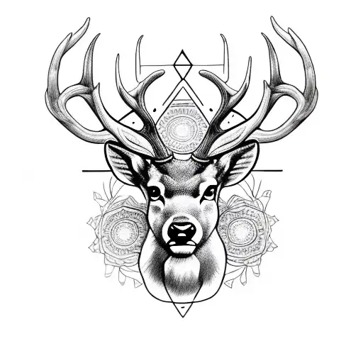 Combine The Head Of A Stag With A Mandala Background Formed As A Shield
