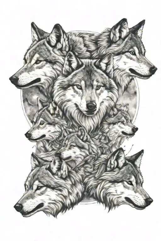 Wolf Pack With The Moon