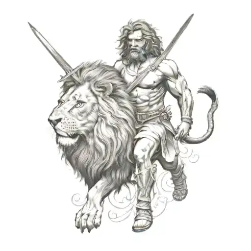 A Man With A Sword And A Lion