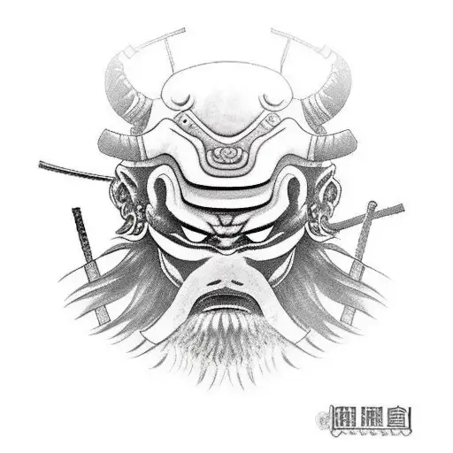 Samurai With Oni Mask And Smoke Coming Out Of Eyes