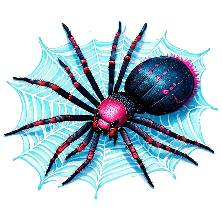 Blue Pink With Cobweb And A Black Widow Spider
