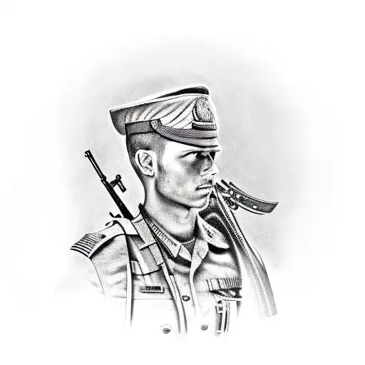 A Realistic Portrait Of A Soldier Holding A Gun
