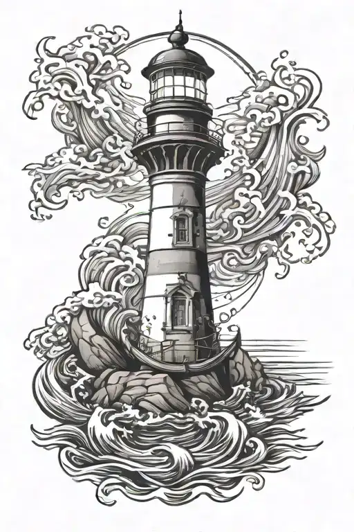 Anchor Lighthouse And Sea Waves