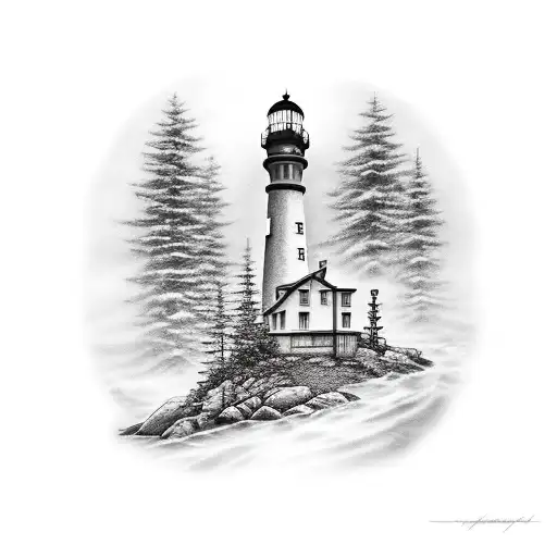 A Serene Lighthouse Nestled Among Towering Pine Trees