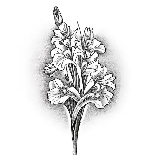 Gladiolus And Chrysanthumun Flowers With A Small Bird