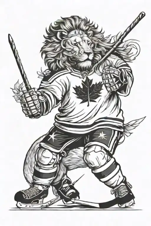 Lion Head And A Hockey Player Split In Half By An Arrow With A Quiver Shaped Like A Maple Leaf