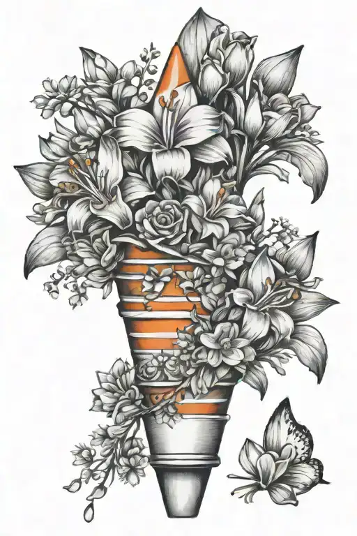 Traffic Cone With Narcissist Flowers
