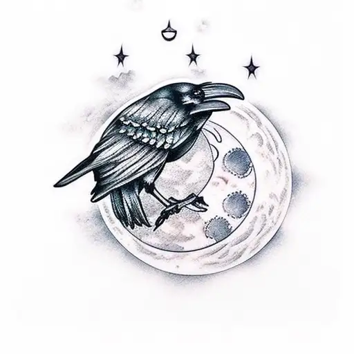Raven With A Moon And A Forest In The Background