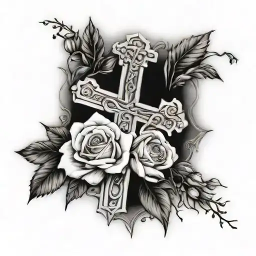 Blank Cross With Roses As Background