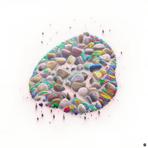 A Realistic Tattoo Of A Collection Of Colorful Rocks Forming The Shape Of A Guitar