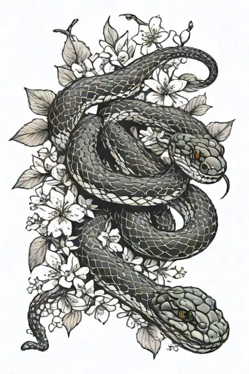 Snake And Cherry Blossoms