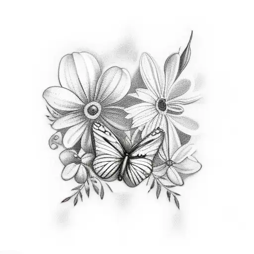 Floral With 3 Buterflies On Flowers On Ankle