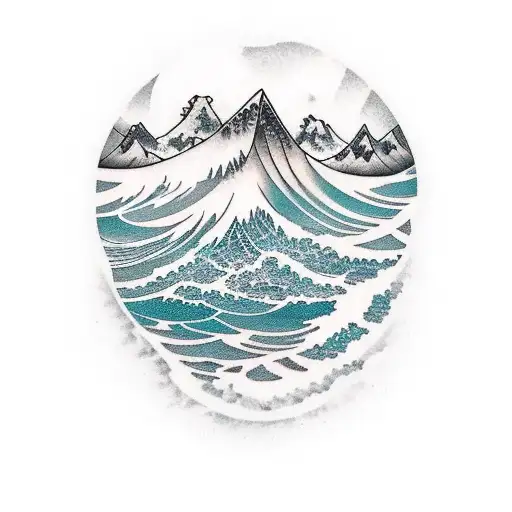 Ocean Wave And Mountain