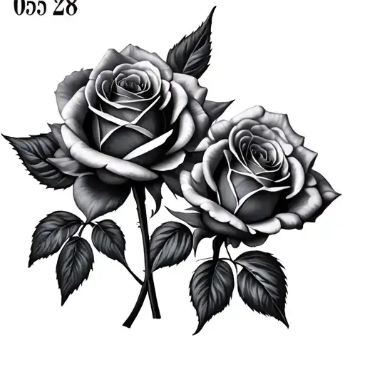 2 Realistic Black And Grey Roses Incorporating The Number 05 And 28