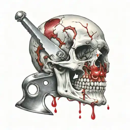 Cleaver And Blood Drop Stuck In The Skull