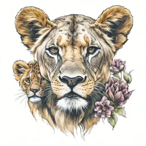 Lioness 3 Cubs Pride Leo Flowers Color