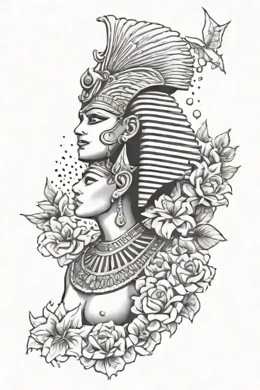 Egyptian Gods With Flowers And Stars Exploding
