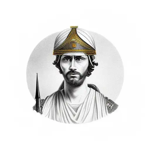 Create A Realistic Portrait Of A Stoic Philosopher With A Military Helmet