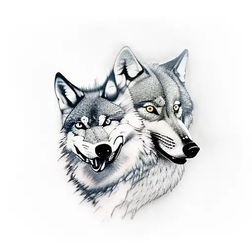 A Tattoo Of A Wolf And A Duck Playing Musical Instruments Together