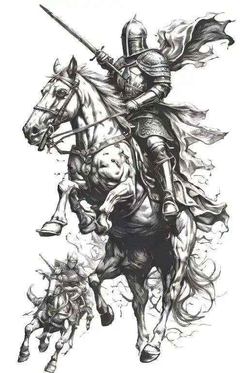 Mid Evil Knight Riding A Horse Over Dead Soldiers