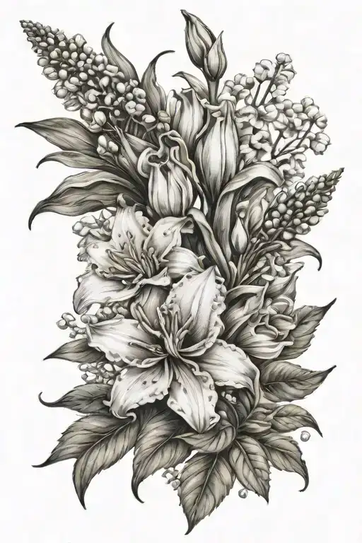 Chrysanthemum And Lily Of The Valley Daffodils Gladiolus And Poppy