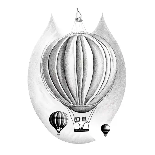 A Surreal And Dreamlike Tattoo Of A Hot Air Balloon Flying Over Various Exotic Travel Destinations