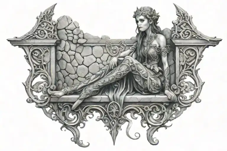 Hyper Realistic Elven Goddess Sitting On Stone Wall